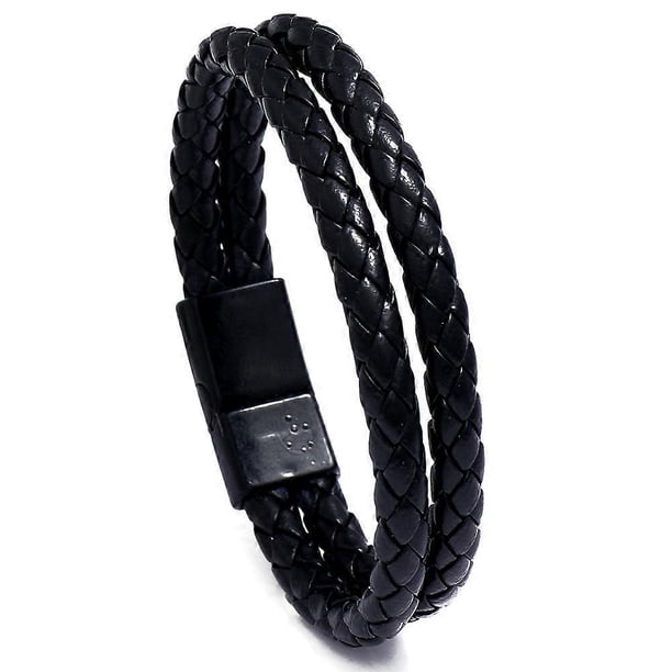 Pulsera de cuero sintético con doble círculo trenzado vintage azul de tendencia para hombre.
