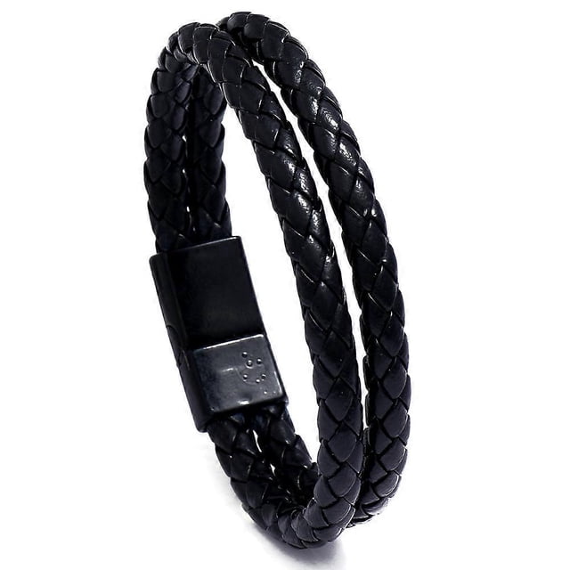 Pulsera de cuero sintético con doble círculo trenzado vintage azul de tendencia para hombre.