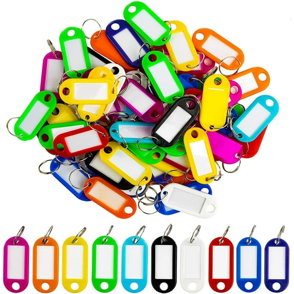 70 Pcs Key Ring Tags - Key Tags Plastic 10 Assorted Colours of Key Ring Tags,Identifiers,Name Tags and Labels,Adapt to USB Drive,Keys,Pets,Bags,Clothes Racks and Drawers,Rectangular 2.1x4.6cm