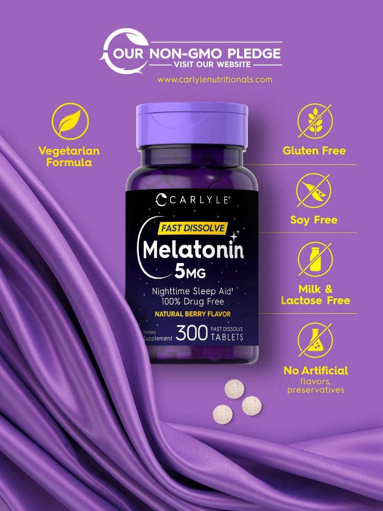 Melatonin 5mg | 300 Vegetarian Tablets | Berry Flavor for Men and Women | by Carlyle