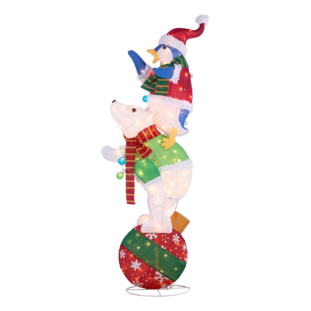 Holiday Time Lightup Polar Bear and Penguin Decoration, 60"