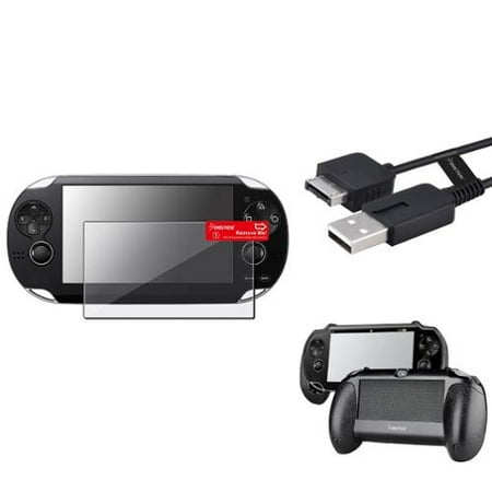 Insten Black Hand Grip+Clear Screen Protector+USB Cable For Sony PS Vita