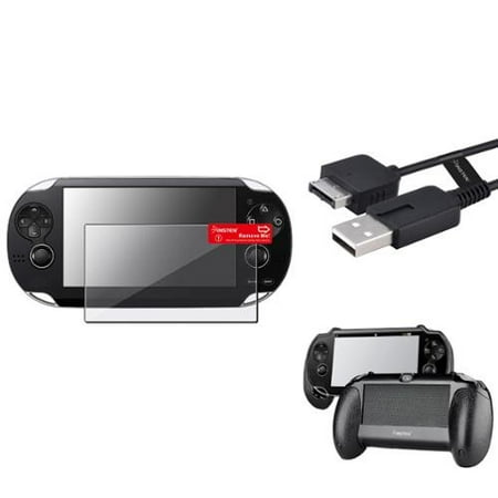 Insten Black Hand Grip+Clear Screen Protector+USB Cable For Sony PS Vita PSV