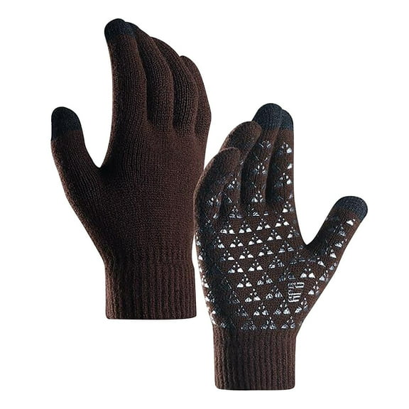 ShaoXinWan Winter Cold Proof Knitted Gloves Warm Thickened Full Finger Gloves, Warm Gloves Can Touch Screen(Coffe)