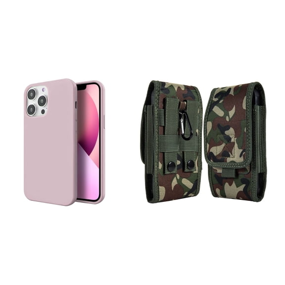 Slim Silicone Case and Belt Holster Pouch for iPhone 14 Pro (Pink/Jungle)