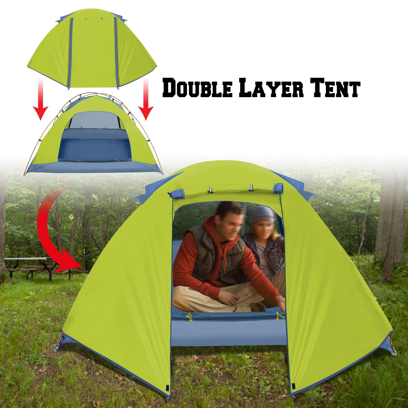 Sunny Portable 1-2 Persons Backpacking Tent Double Layer Outdoor Waterproof Camping Hiking-Green