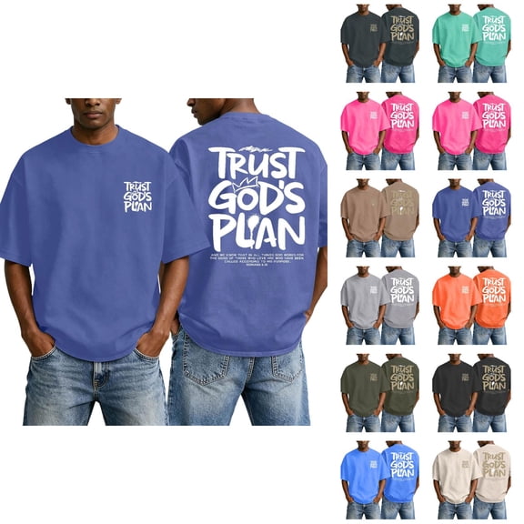 Christian Graphic T Shirts for Men Trust God's Plan Vintage Acid Wash Tshirt Oversized Faith Back Print Tshirts Short Sleeve Casual Streetwear Summer Tops