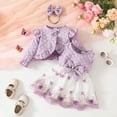 thumbnail image 4 of WEIYLL Toddler Girls Casual Outfit Sets Long Sleeve Ruffles Floral Coat Tops Bowknot Princess Dress Headbands Purple Girls Fall Clothing for 9-12 Months, 4 of 7