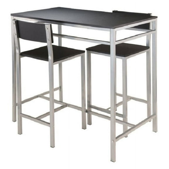 Contemporary Home Living Set of 3 Black Rectangular Hanley High Table and High – Back Stool, 39.75”