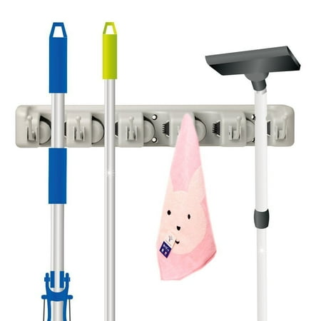 Closed Garage Storage Smart&Cool Mop and Broom Holder, Wall Mounted Garden Tool Storage Tool Rack Storage & Organization for Your Home, Closet, Garage and Shed (5-Position) ()