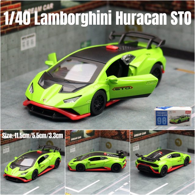 1/40 Lamborghini Huracan STO Super Racing Toy Car For Children CCA Diecast Metal Miniature Model Pull Back Collection Gift Boys green