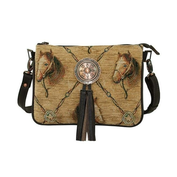 American West 9540789 Bits & Bridle Multi-Compartment Crossbody, Chocolate