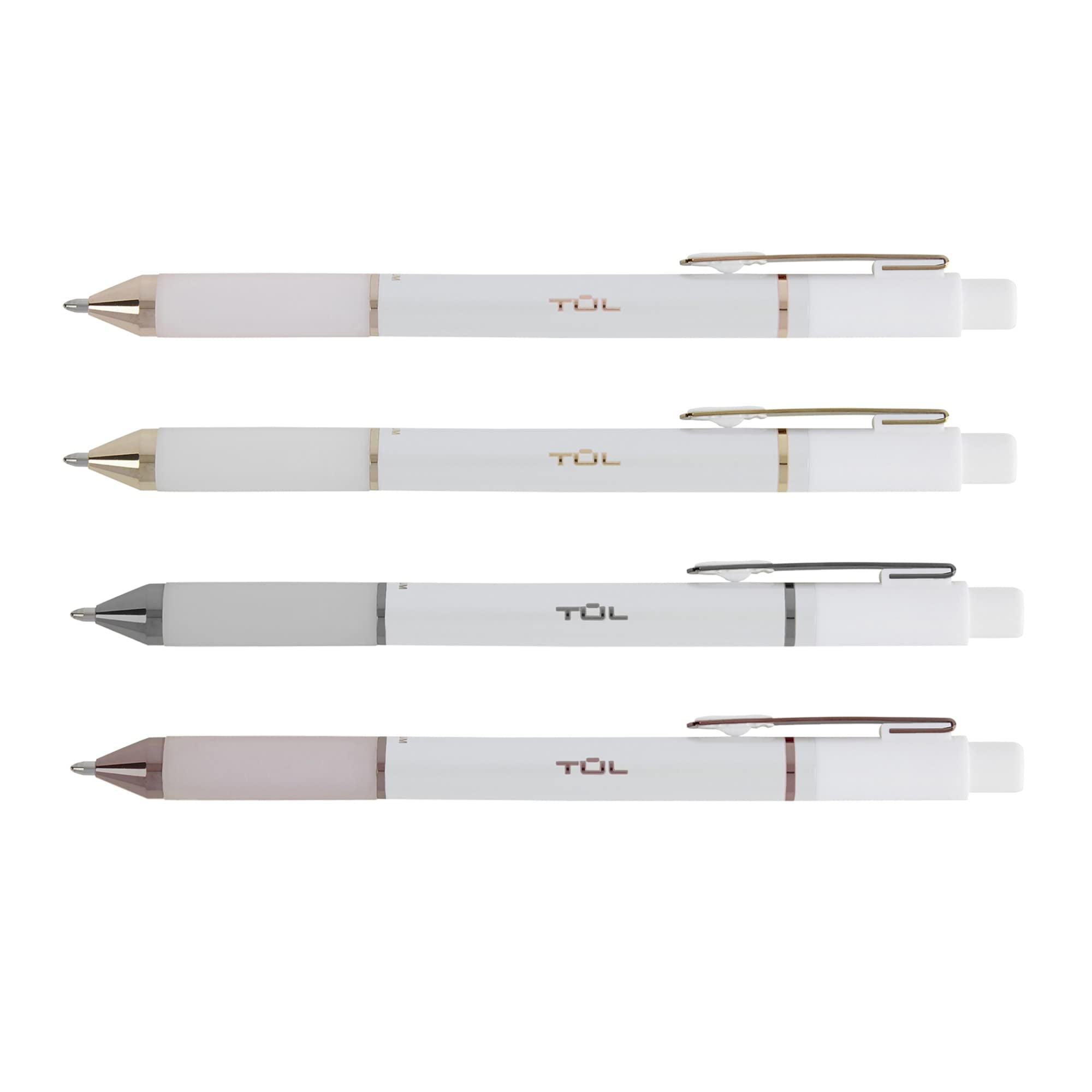 TUL® BP Series Retractable Ballpoint Pens, Medium Point, 1.0 mm, Pearl White Barrel, Blue Ink, Pack Of 12 Pens