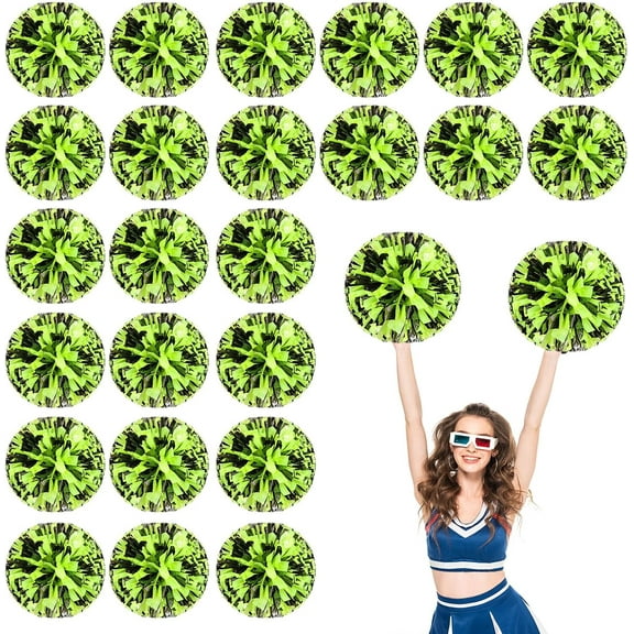 Cheerleader Pom Poms 24 Pack Sports Dance Cheering Plastic Metallic Cheerleading Pom Poms for Kids Adults-Ring Style