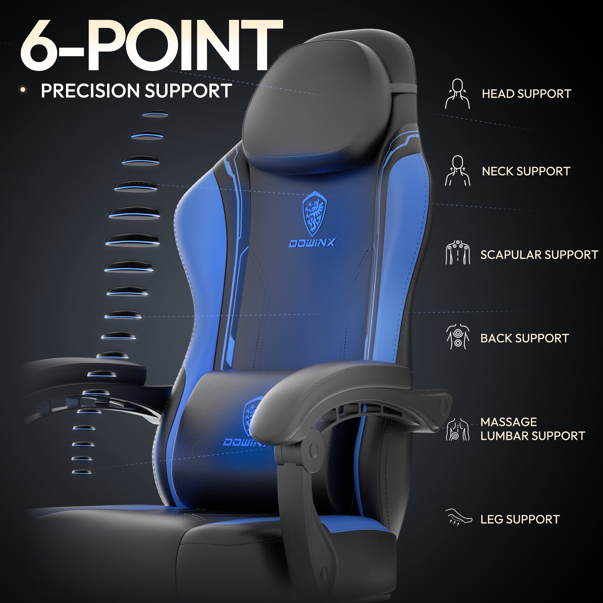 Dowinx Gaming Chair with Pocket Spring Cushion for Adults, Ergonomic Computer Chair with Footrest and Massage Lumbar Support for Office, Gaming, 300LBS, Blue