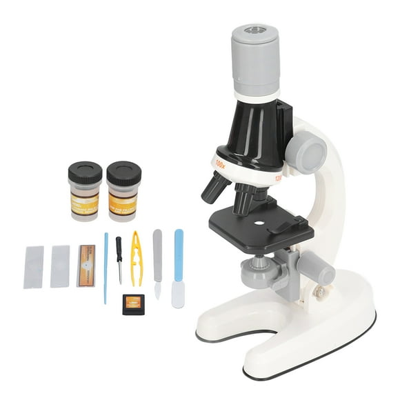 Children Microscope Children Led Microscope Microscope Educational Toy Kids Microscope Kit LED 1200X Microscope With Specimen Slides Science Educational Toy Birthday Gift White