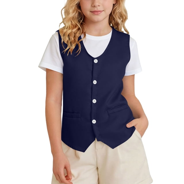 Odeerbi Chaqueta de Traje de Niños y Niñas Color Sólido V Cuello Botón Chaleco Con Bolsillos Vestido Formal Chaleco Para La Fiesta de Boda