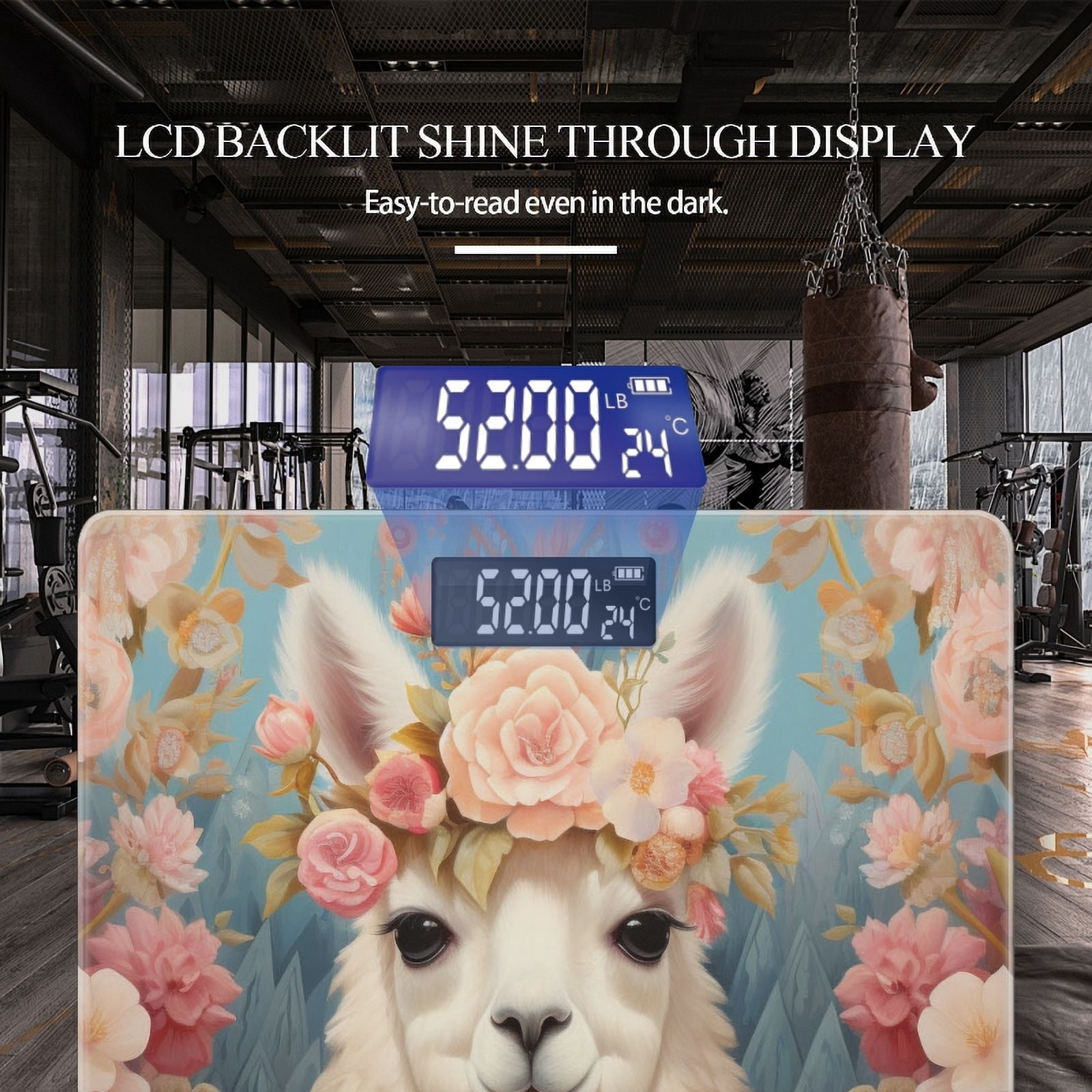 High Precision Body Weight Scale Smart Bathroom Scales with Large LCD Display(400lbs),Decorative for Bedroom-Charming Portrait Of Alpaca Adorned With Floral Headpiece