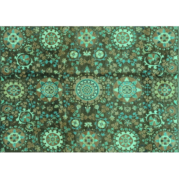 Ahgly Company Indoor Rectangle Abstract Turquoise Blue Modern Area Rugs, 8' x 12'