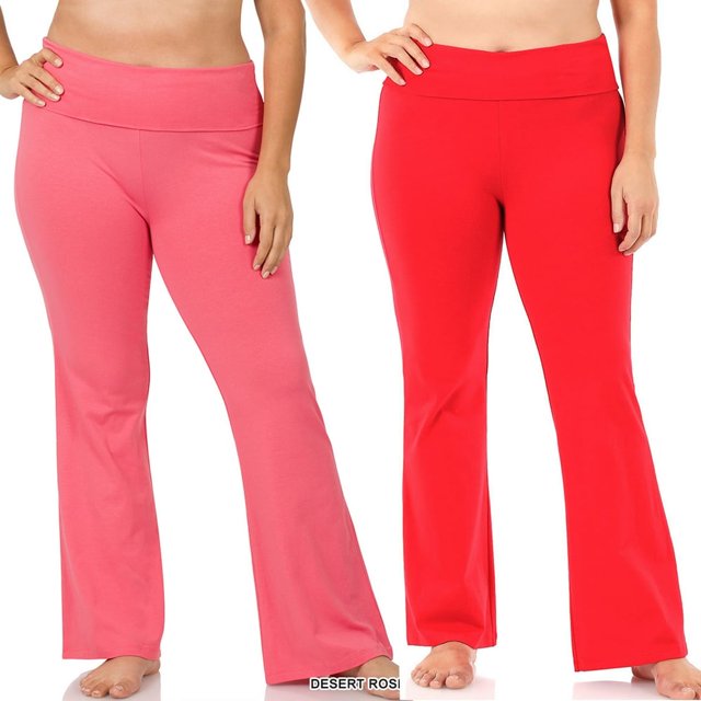 SNNROO Womens & Plus Stretch Cotton Fold-Over High Waist Bootcut Workout Flared Yoga Pants
