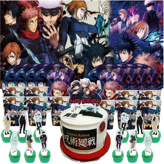Jujutsu Kaisen Birthday Cups Party Supplies Decor Backdrop Paper Plates Fans Decorations Banner