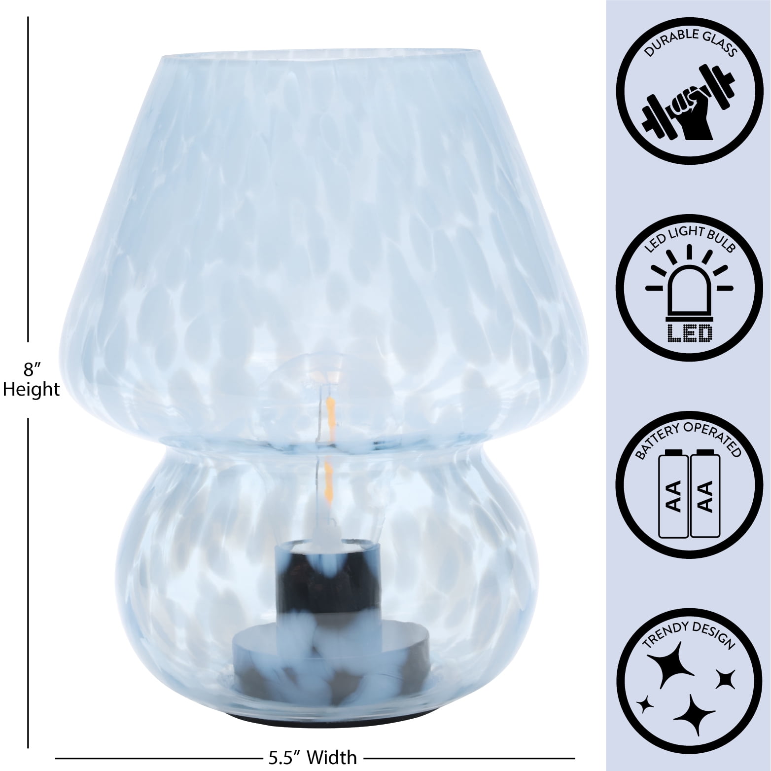 Urban Shop 8 Blue Tortoise Glass Battery Powered Mushroom Table Lamp