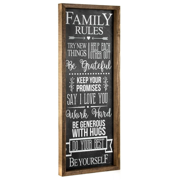 crystal art family rules inspirational quotes framed wood wall art