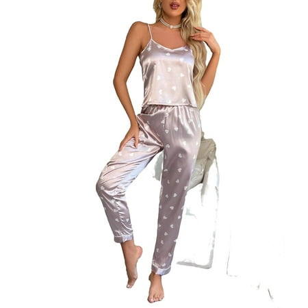

Cute Heart Prin Cami Strap Pant Sets Sleeveless Dusty Pink Womens Pajama Sets (Women s)