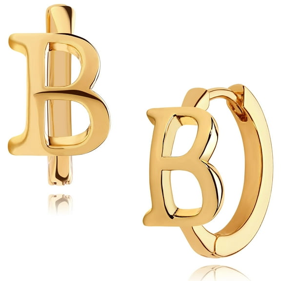Fettero 14K Gold Plated Dainty Initial Alphabet Letter Name A To Z Huggie Hoop Earrings for Women Jewelry Gift