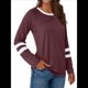 thumbnail image 3 of Camisetas de Larga para Mujer, Camisetas Casuales con Cuello Redondo y Bloques de Color, Ropa de Moda de Otoño, Conjuntos Modernos Vino Tinto XXL, 3 of 8