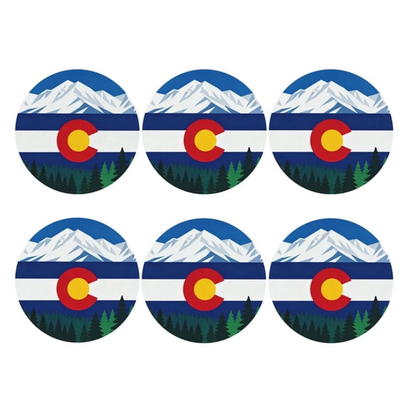 Set of 6 Colorado Flag Drink Coasters for Coffee Table Leather Coaster for Decor Housewarming Round Shape