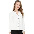 thumbnail image 3 of MODA NOVA Juniors V Neck Long Sleeves Button Down Contrast Color Chiffon Shirt, 3 of 7