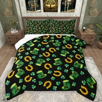 Manfei Retro Horseshoe Full Size Comforter Sets,St.Patrick Day Bedding Comforter Set,Four Leaf Clover Bedding Sets For Boys Teens,Super Cozy Room Decor Reversible,3-Piece