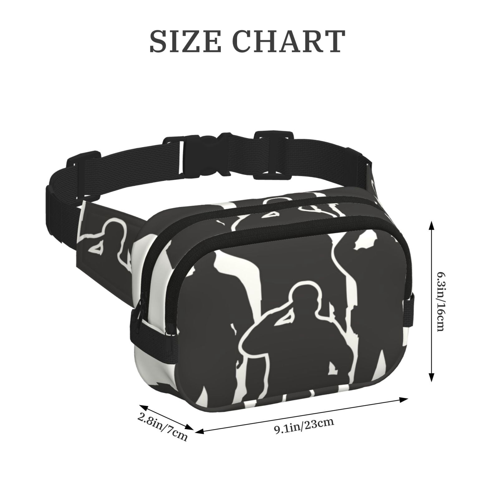 Picia Veterans Day Print Square Double-Layer Waist Bag Mini Adjustable Waist Belt Bag Exercise Running Travel Hiking