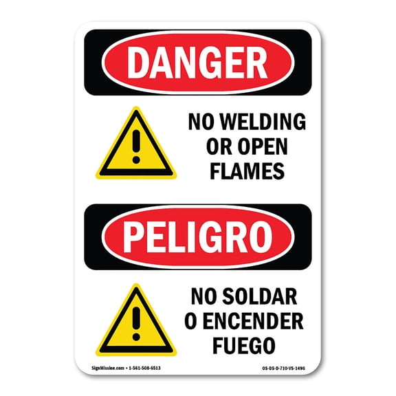 SignMission OS-DS-A-1014-VS-1496 10 x 14 in. OSHA Danger Sign - No Welding or Open Flames Bilingual