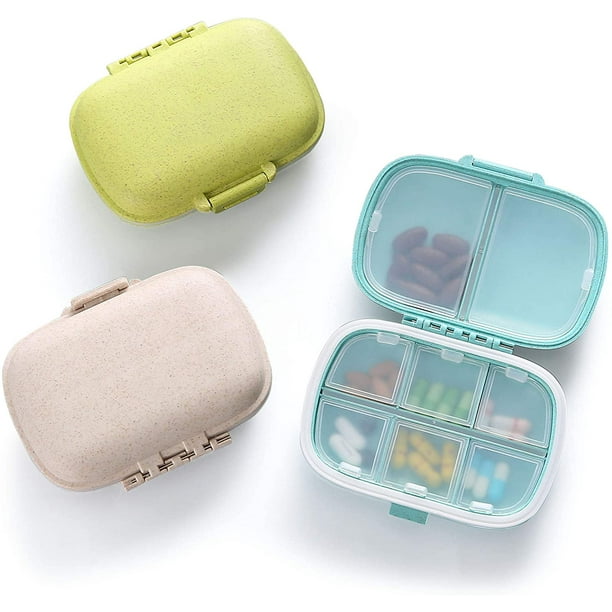 3 Pack 8 Compartments Travel Pill Organizer Moisture Proof Small Pill Box for Pocket Purse Daily