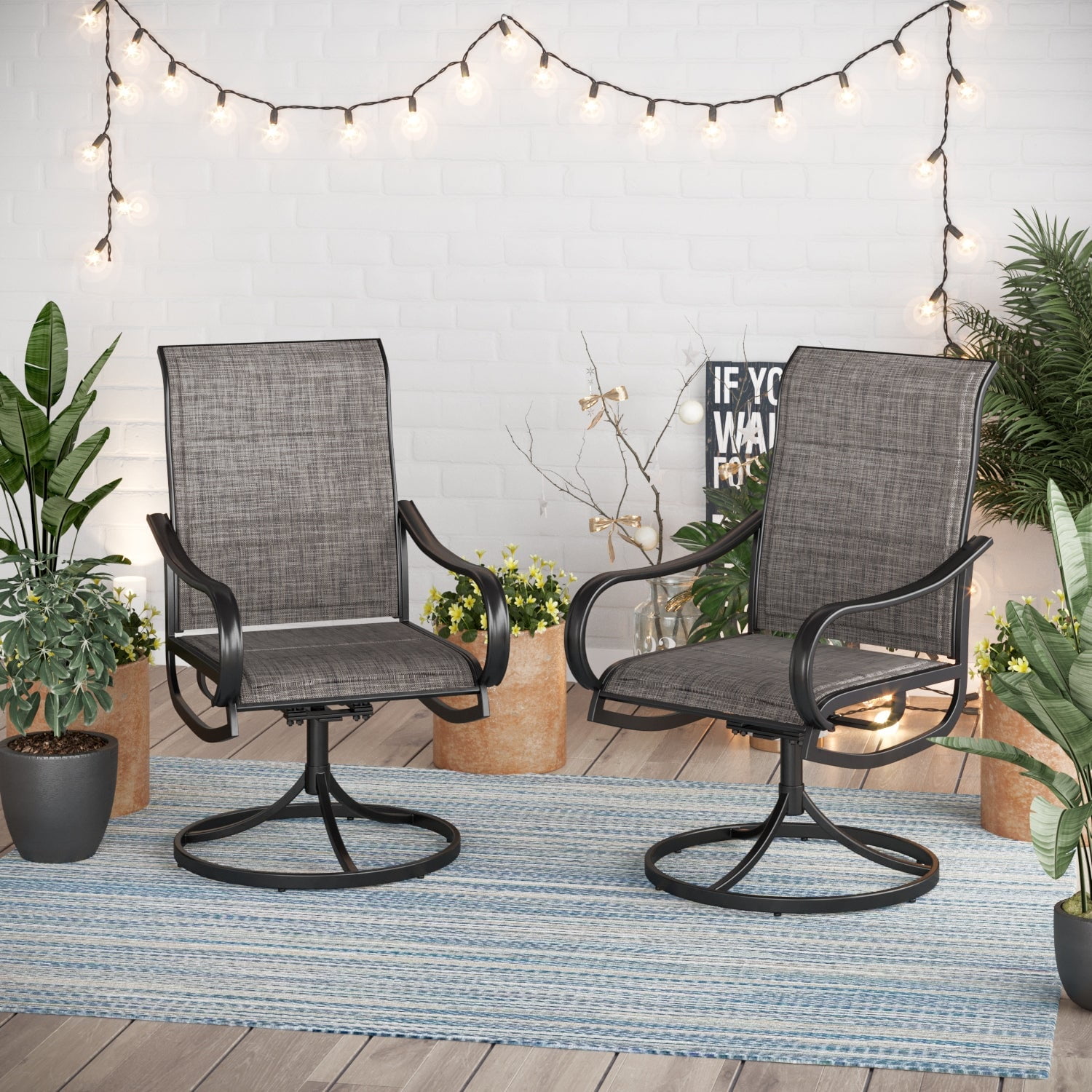 Phi Villa Patio Swivel Dining Chair Set of 2, with Textilene Padded Sling Fabric