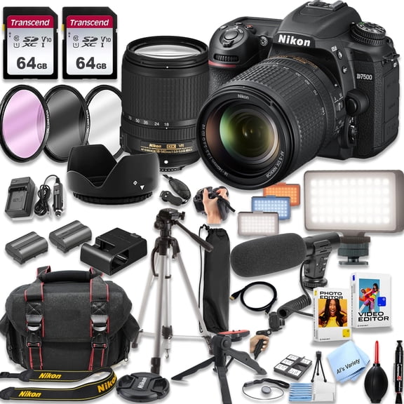 Nikon D7500 DSLR Camera Kit with 18-140mm VR Lens, 128GB SD Card and More (45pc Video Bundle)(International Model)