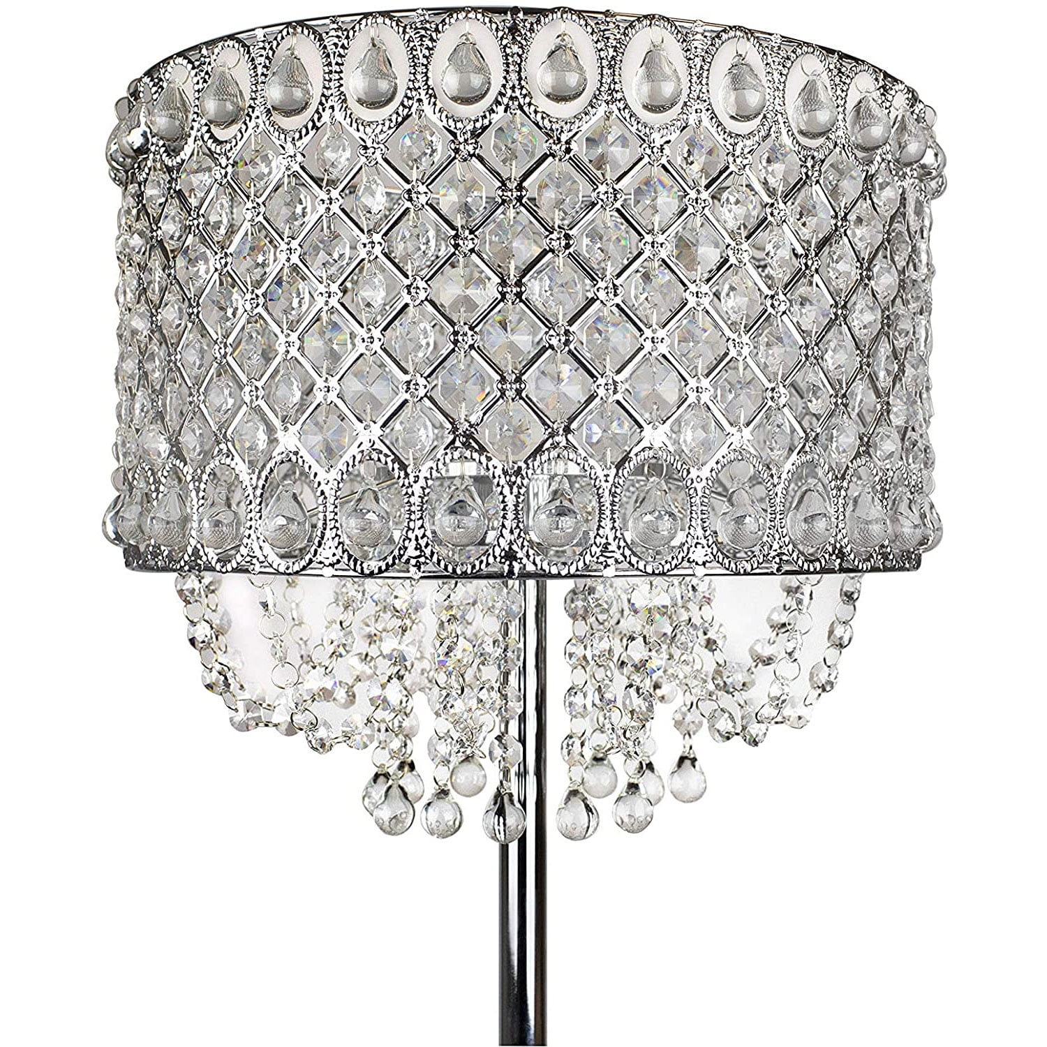 Grandview Gallery 60 Inch Tall 100W Crystal Shade Floor Lamp, Chrome