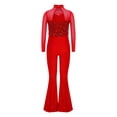 thumbnail image 4 of Doomiva Combinaison à Paillettes à Manches Longues à Pattes d'Éléphant pour Filles Enfants, Disco Jazz, Barboteuse de Danse, Carnaval, Fête, Justaucorps, Barboteuse, Rouge 14, 4 of 6