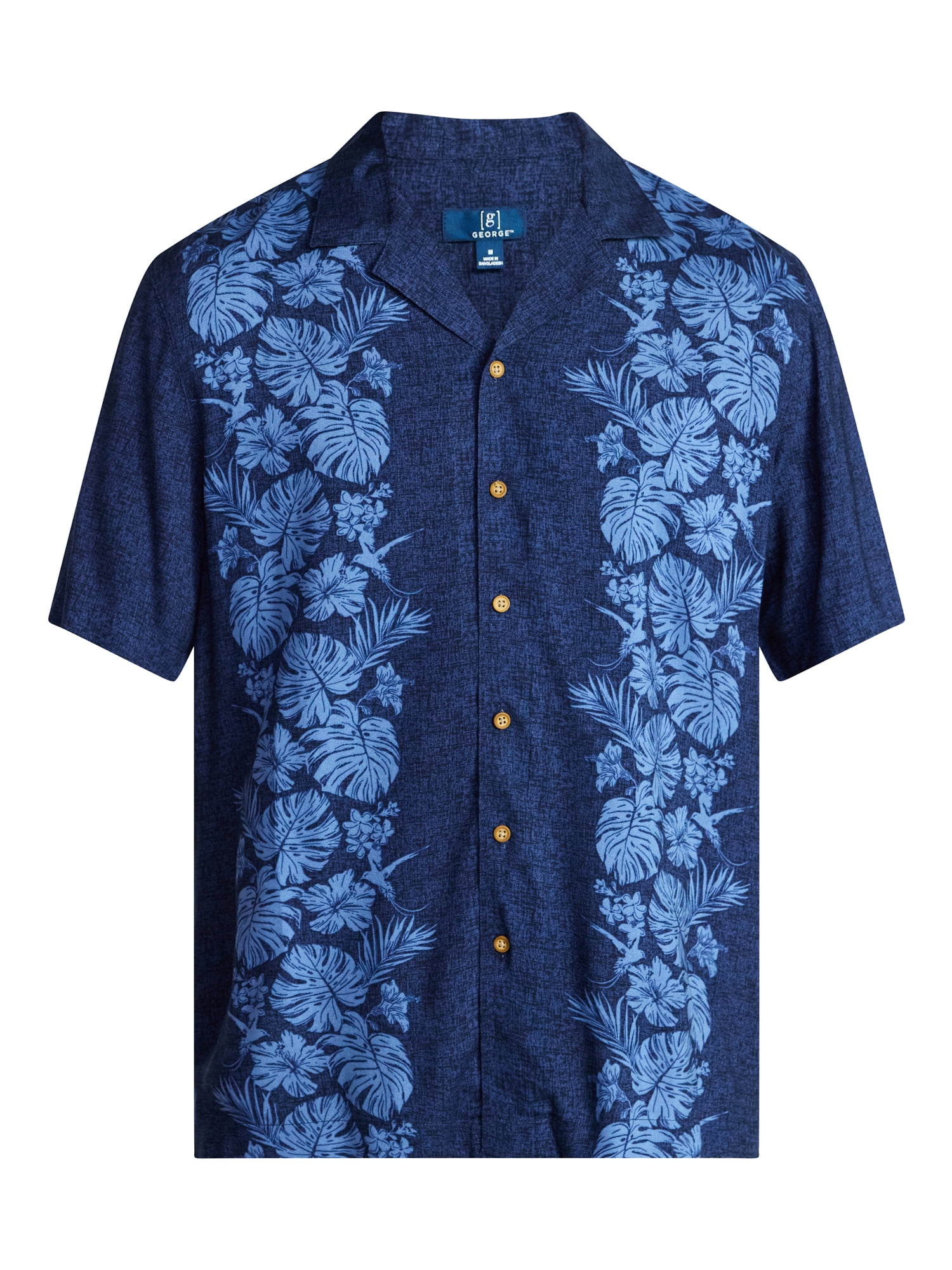 George Men's Relaxed Fit Printed Camp Shirt with Short Sleeves, Sizes S-3XLT