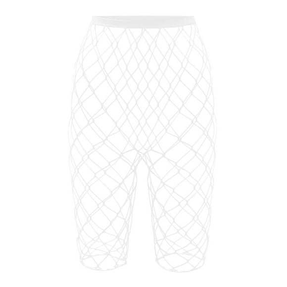 XIAQUJ Women's Fashion Hollow Out See Through Mid Calf Fishnet Socks Bottoming Socks (Big Net) Tights White_001 A