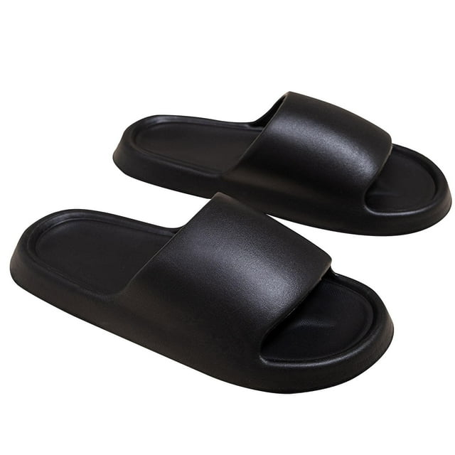Mens and Womens Home Slippers Simplicity Solid Color Quick Drying Soft Sole Comfortable Non-Slip Indoor and Outdoor EVA Slippers Black-03