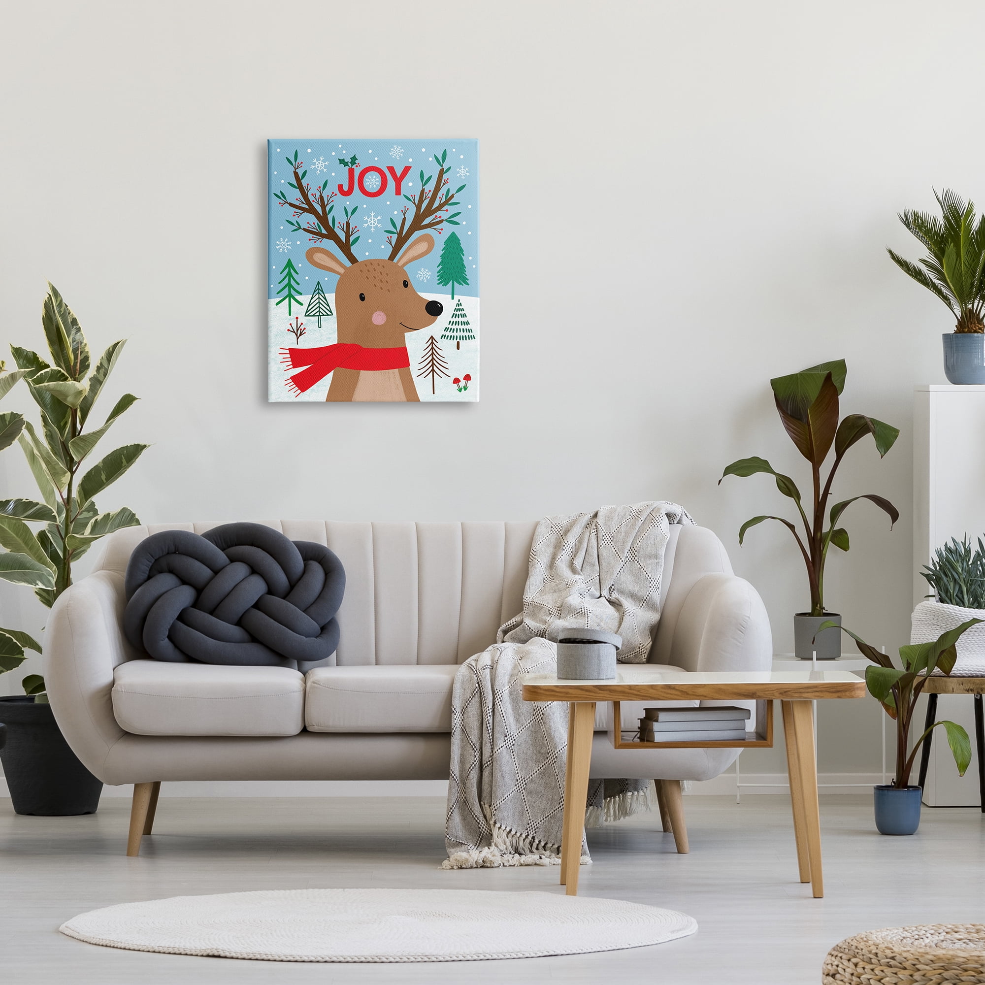 Stupell Industries Red Holly Reindeer Winter Forest Joy Typography Animals & Insects Painting Gallery Wrapped Canvas Print Wall Art, 24 x 30