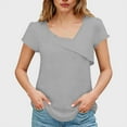 thumbnail image 4 of Htigea Summer Short Sleeve T Shirt for Women Asymmetrical V-Neck Tunic Tops Summer Basic Pullover Tees Dark Gray XL, 4 of 7