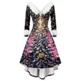 thumbnail image 2 of Christmas Dresses for Women Women's Fashion Elegant Autun And Winter Long Sleeve V-Neck Christmas Print Dress for Holiday Party,Pink,2XL, 2 of 5