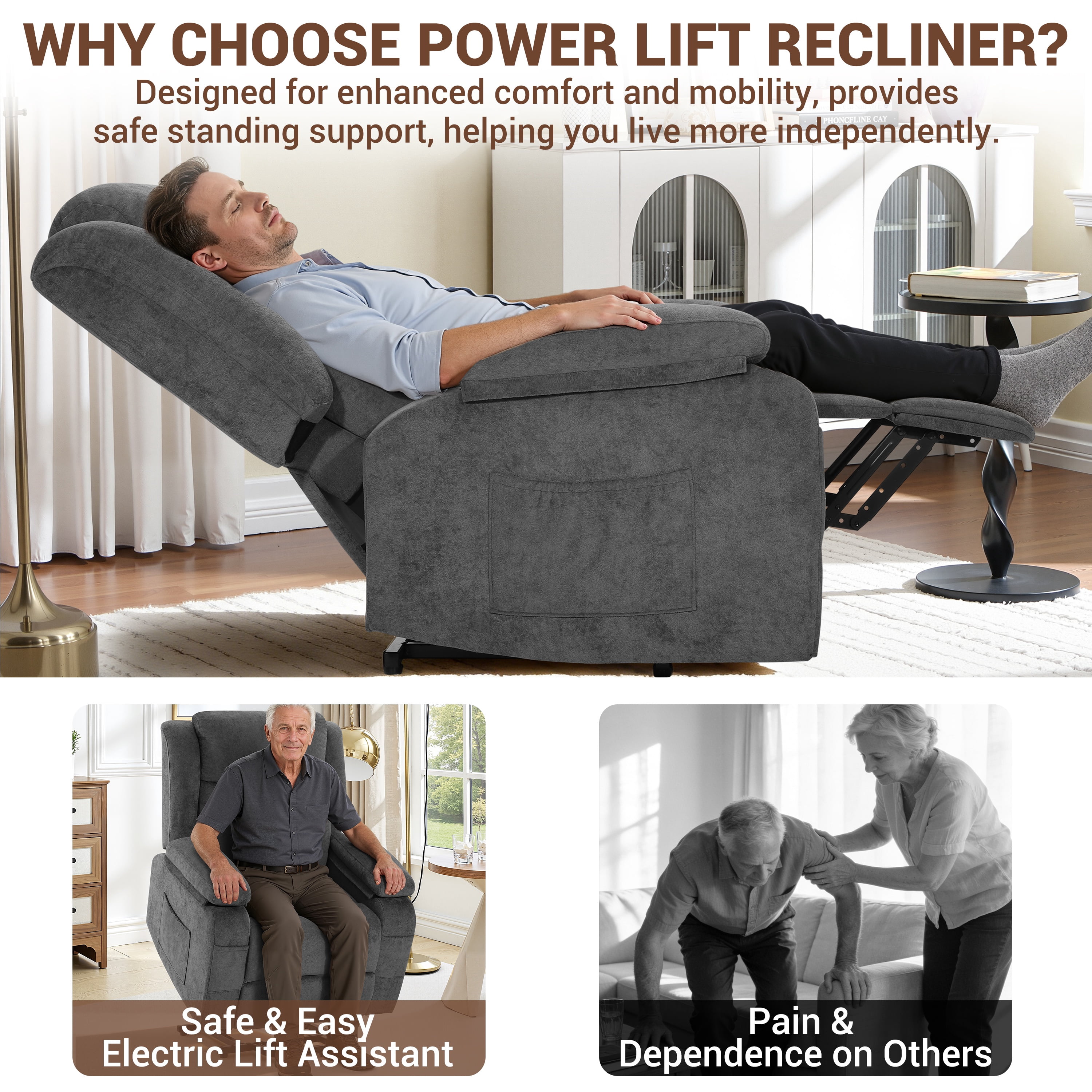 LEGAHOME Power Lift Recliner for Elderly, Electric Easy Stand Assist Lift Chair without Heat and Massage, Senior Recliner Chair Home Theater Recliners for Living Room, 350 lbs Capacity, Gray