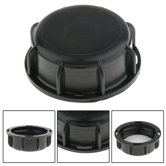 IBC Tank Adapter 55mm ID Coarse Female Thread Plastic Water Tote Solid Cover Lid Cap With Gasket Black Material Polypropylene