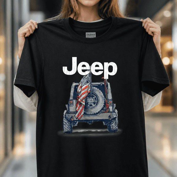 Jeep Back of Car American Flag Offroad Vehicle Enthusiast Unisex T-Shirt V90136, S - 5XL