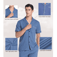 thumbnail image 3 of MAYFISH 100% Cotton Men's Sleepwear Short Sleeve Top and Long Pants Pajama Set Summer Breathable Pjs with Pockets (Blue,M), 3 of 7